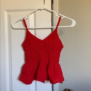 Red smocked spaghetti strap